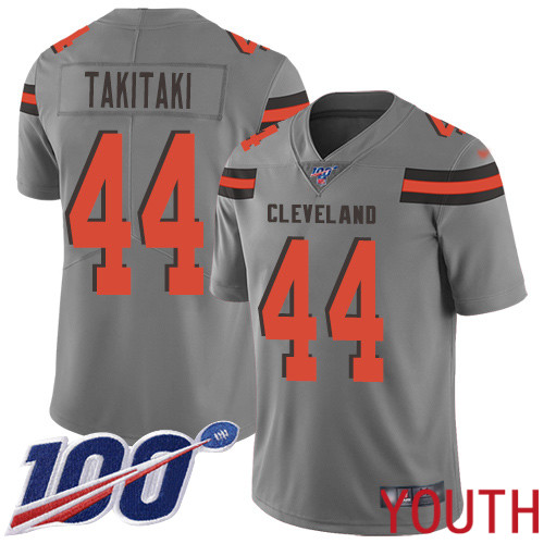 Cleveland Browns Sione Takitaki Youth Gray Limited Jersey #44 NFL Football 100th Season Inverted Legend->youth nfl jersey->Youth Jersey